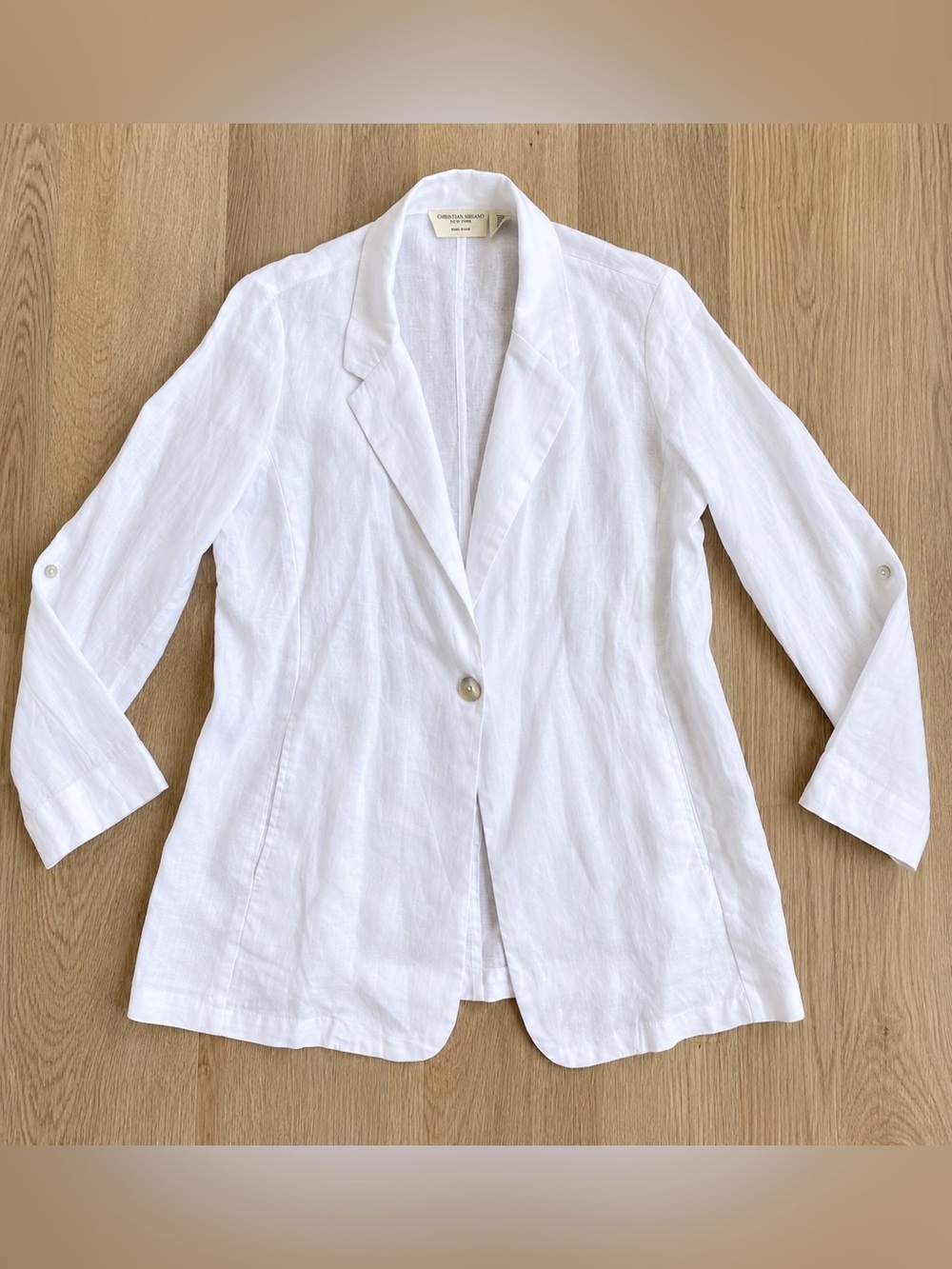 Christian Siriano New York White 100% Linen Blazer Jacket Size M - Picture 2 of 11